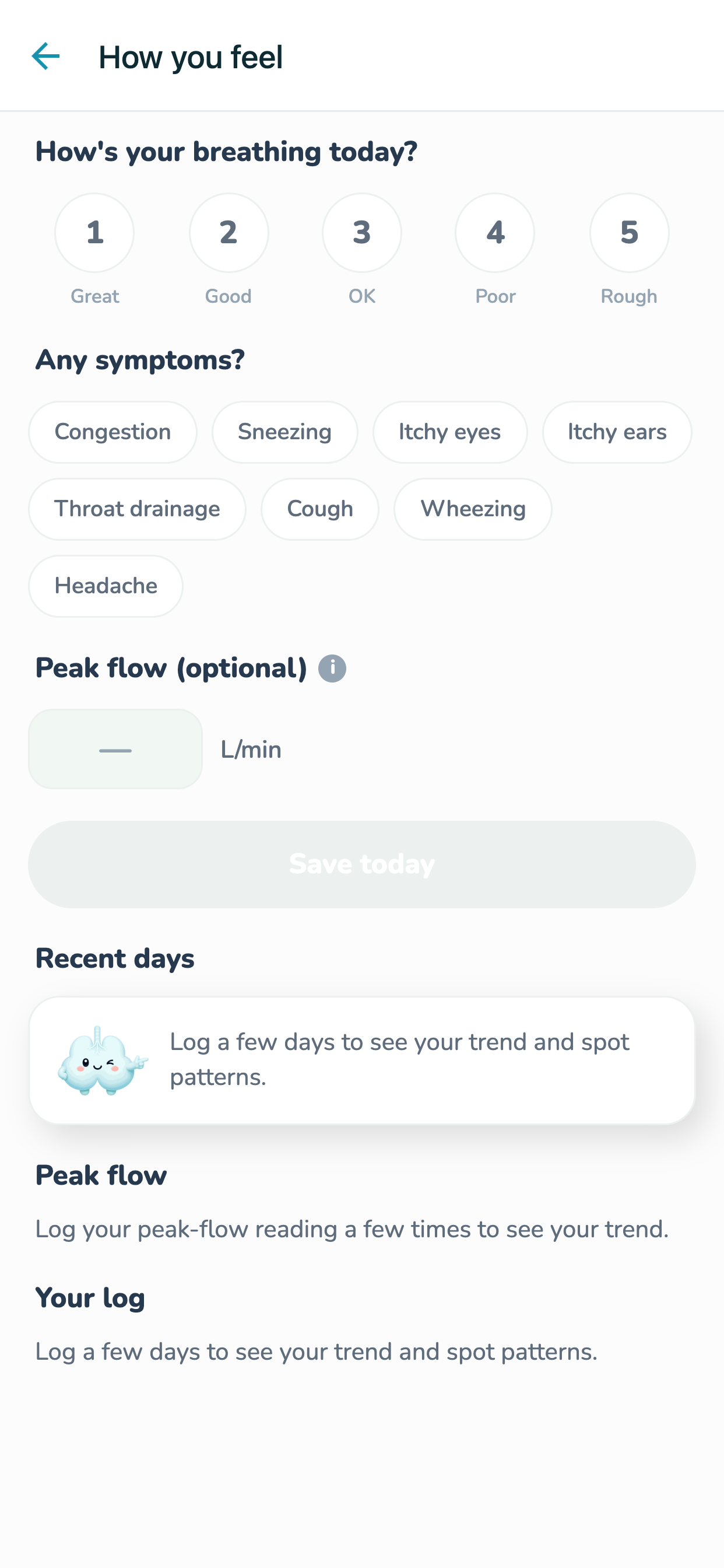SafeInhale Journal screen